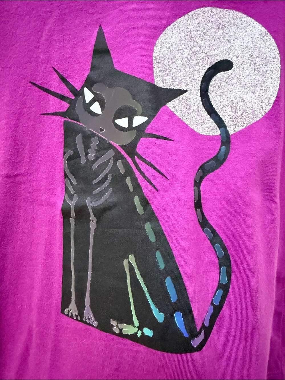 GAP Purple 100% Organic Cotton Holographic Cat Print Halloween T-Shirt - size 5